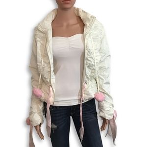 MKM Designs White Pink Pom-Pom Puffer Coat Size S